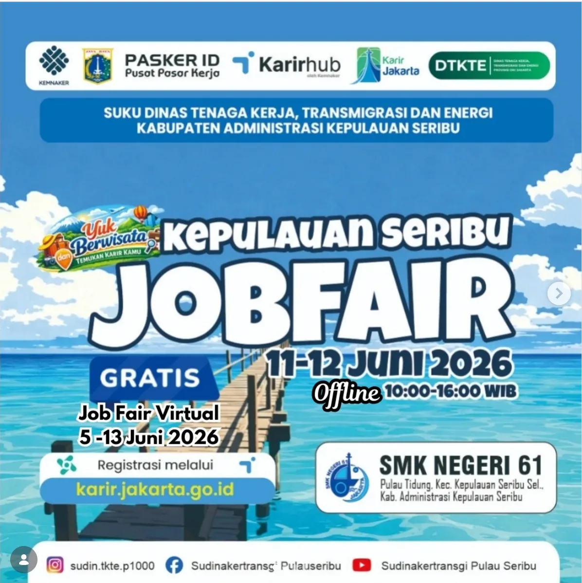 Job Fair Kabupaten Ponorogo 2026 (Suku Dinas TKTE Wilayah Kepulauan Seribu) : 10-11 Juni 2026